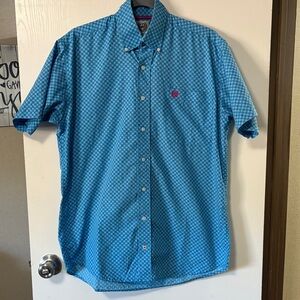 CINCH Men’s Geometric Blue and Pink Short Sleeve Button Down Western Shirt XS